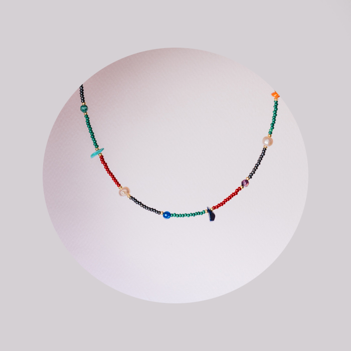 CHOKER TEJIDO PIEDRA AGATA Y PERLA