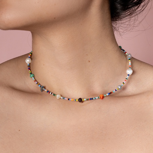 CHOKER TEJIDO PIEDRA AGATA Y PERLA